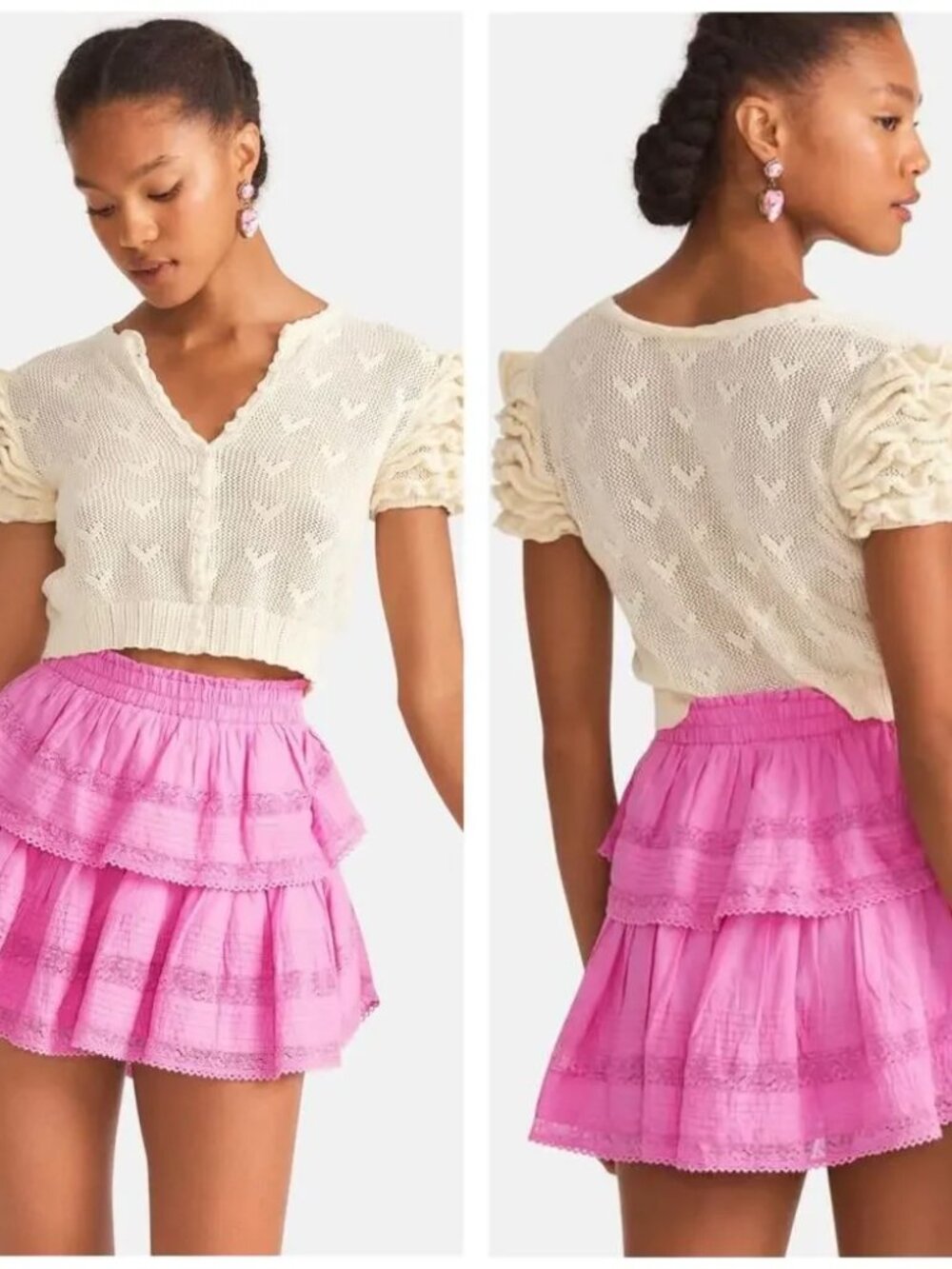 LoveShackFancy Women's Pink Ruffle Mini Skirt Size Medium Barbie Coquette
